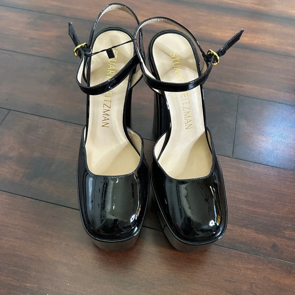 NWOB Stuart Weitzman Skyhigh 145 Chunky Platform Pumps Sz 8.5 Patent Leather Y2K